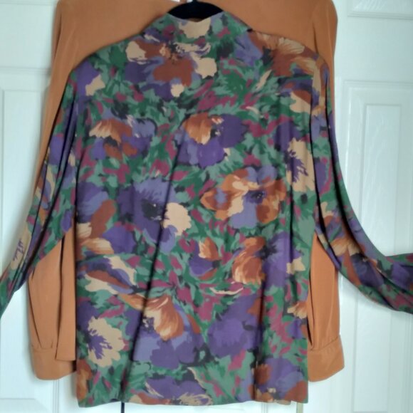 Gregor Green Floral Long-Sleeve Wool Blend Blouse Size 6P - Picture 4 of 7